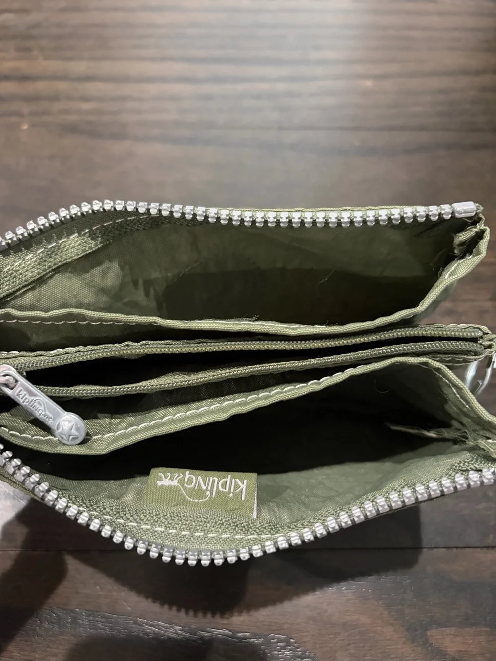 Kipling Olive Green Nylon Zip Pouch